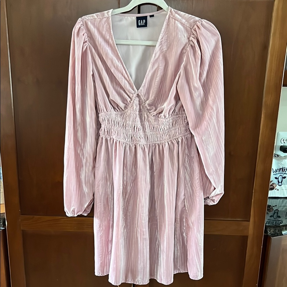GAP Pink Long Sleeve Plunge velvet Dress